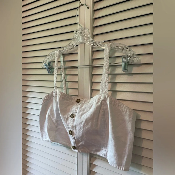 Abercrombie & Fitch Cropped Smocked Button White Cami Adjustable Size XL - Picture 5 of 13